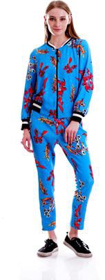 Floral Pattern Side Zip Straight Pants - Size: S (Pomegranate Flower)