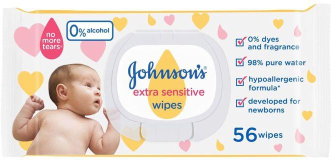 Johnson's Extra Sensitive Wipes 0% Alcohol 56 Baby Wipes