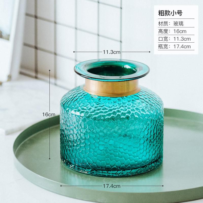 Mconcept-emall Modern Transparent Glass Brass Vase Size Extra Large (Blue)
