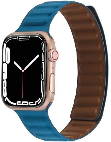 AC&L Leather Magnetic Band Compatible with Apple Watch 44Mm Strap, Cape Blue