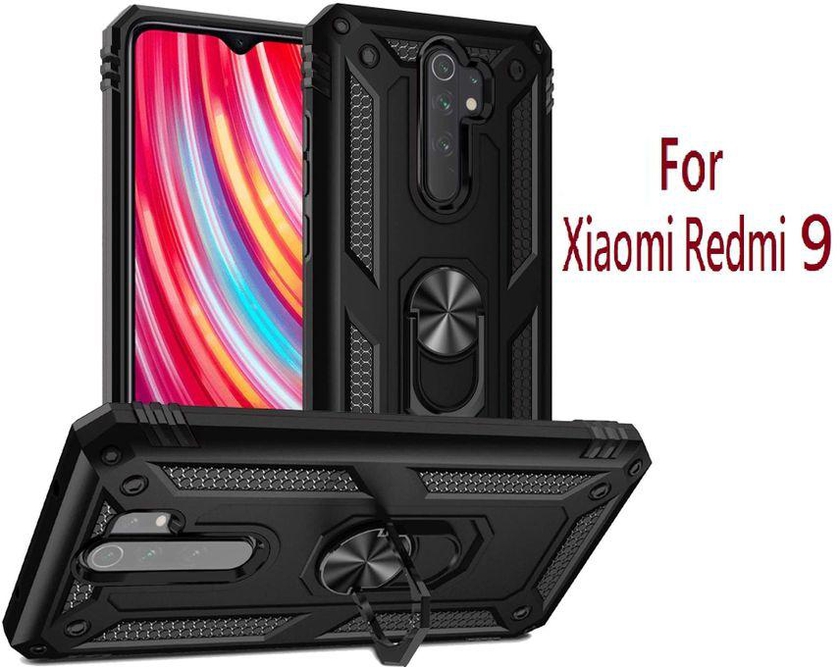 Xiaomi Redmi 9 - Rugged Back Cover With Magnetic Ring Holder/Stand