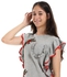 Stitched Flowers Ruffle Sleeves Girls Blouse - Grey & Red