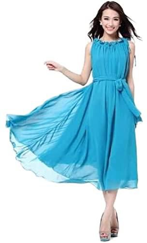 فستان طويل ازرق مصنوع من الشيفون, زهري, M