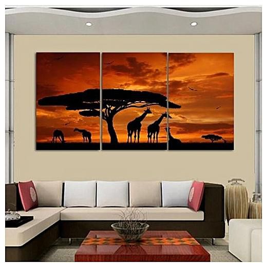 Universal 3pcs Sunset Giraffe Canvas Abstract Painting Print