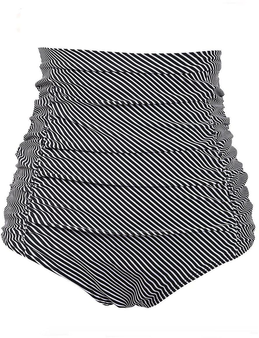 Plus Size 1950s Striped Ruched Full Coverage Bikini Bottom - 4x