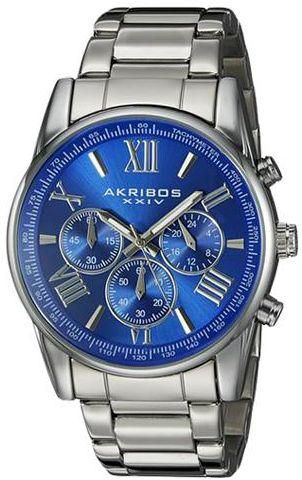 Akribos XXIV Men's Blue Dial Alloy Band Watch - AK865SSBU