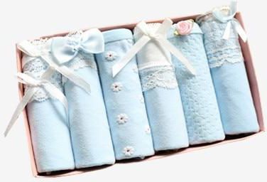 Women's 6 Pack Panties Gift Box Blue Lace Bow Soft Sweet Cozy Briefs