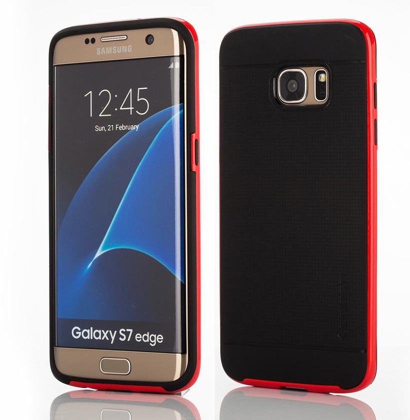 Hybrid Case & Screen Protector for Samsung S7 Edge - Black / Red