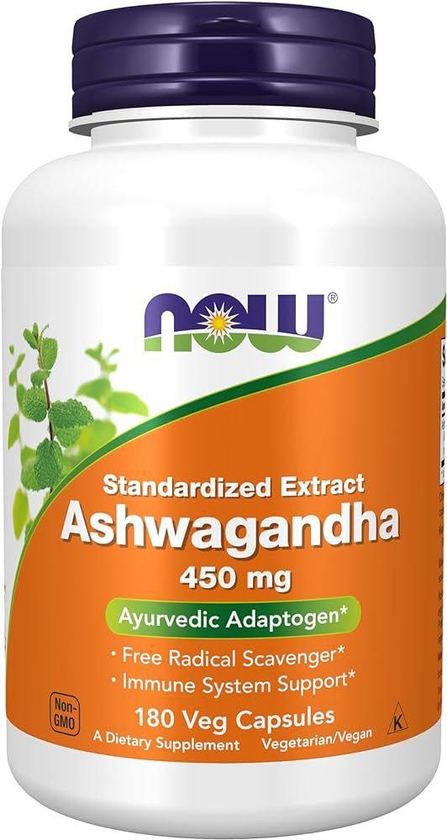 NOW Supplements, Ashwagandha (Withania somnifera)450 mg (Standardized Extract), 180 Veg Capsules
