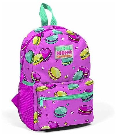 Coral High Kids Two Compartment Small Nest Backpack - Light Pink Water Green Macaron Patterned