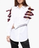 White Contrast Lace Up Sleeve Shirt