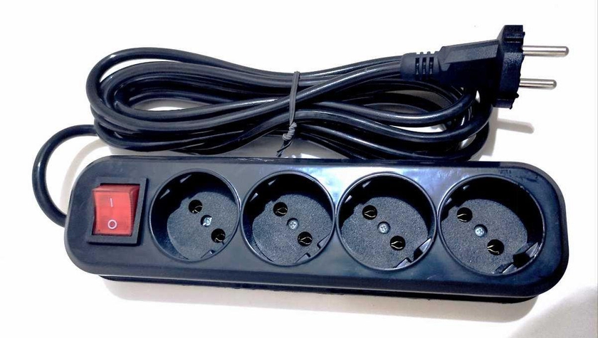 Electric Switch - 4 Sockets -3M Black