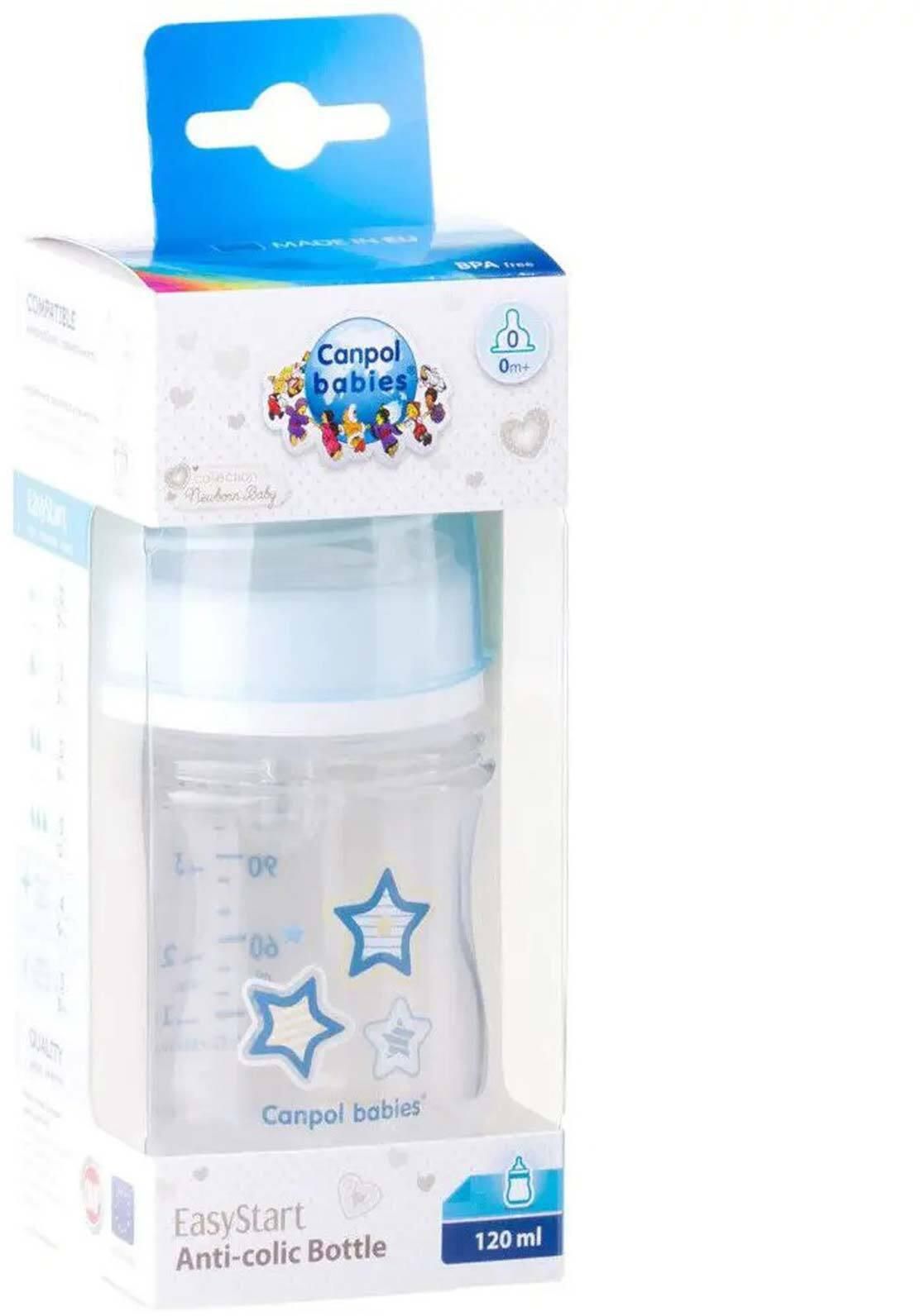 Canpol Babies Stars Newborn Baby Bottle - 120 ml - 0-3 Months - Blue