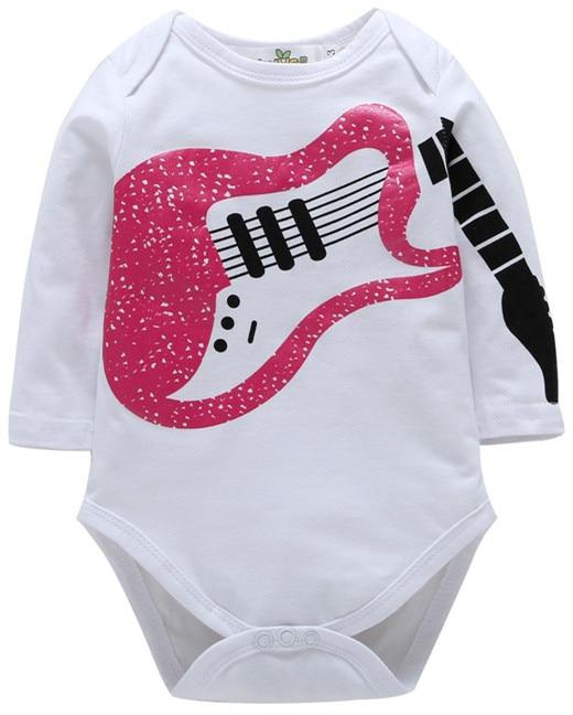 Baby's Romper Long Sleeve O Neck Comfort Guitar Printed Romper
