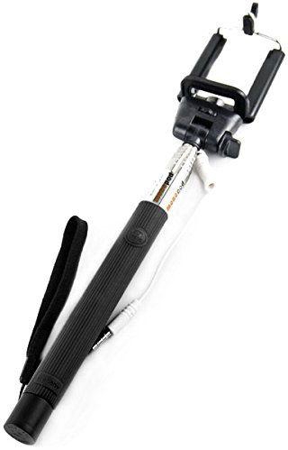Selfie Cable Take Pole Stick Wired Monopod for Apple and Android Smartphone - Black