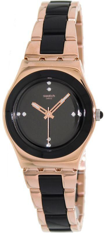 Swatch Irony Medium Rose Pearl Black Ceramic Watch YLG123G