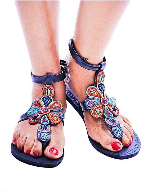 Fashion Stylish Beaded Ladies Sandals - Multicolored