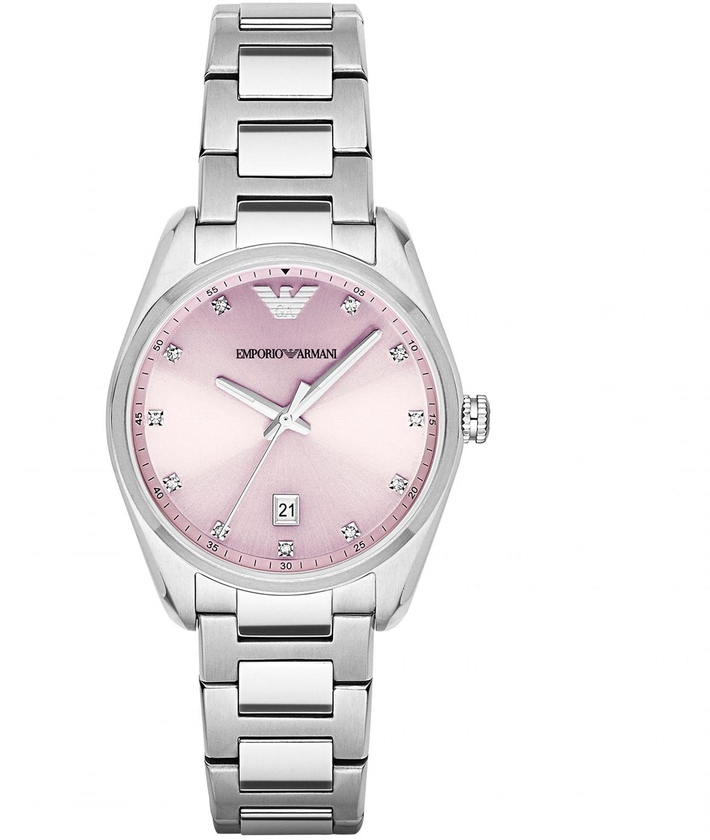 Emporio Armani Classic Pink Sunray Dial Silver Tone Stainless Steel Watch