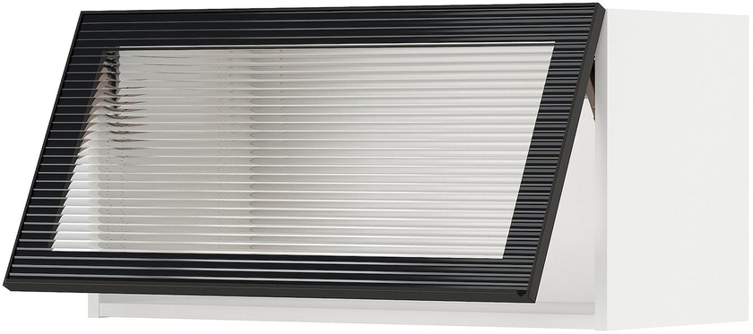 METOD Wall cab horizontal w glass door - white/Hejsta anthracite reeded glass 80x40 cm