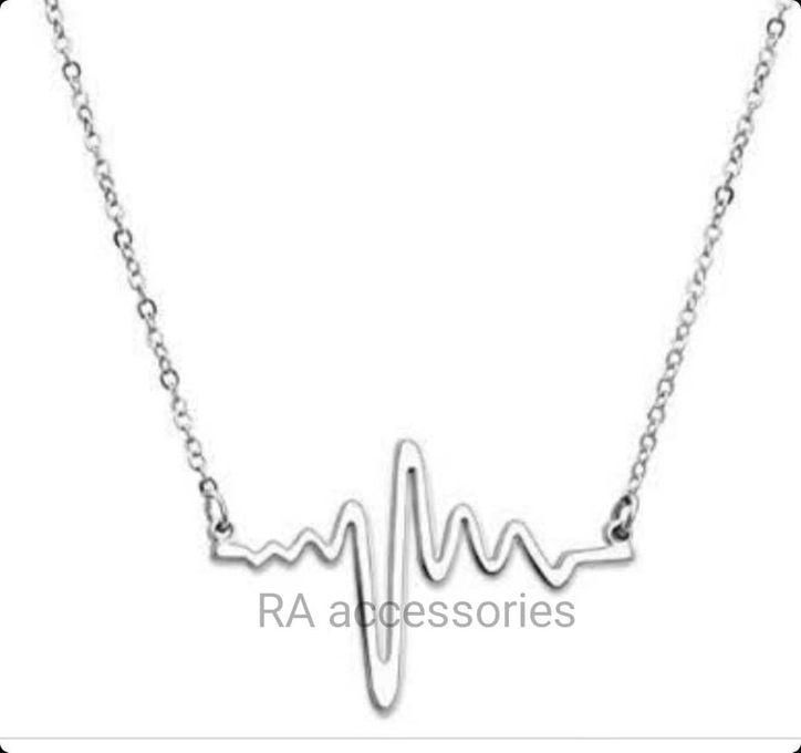 RA accessories Women Necklace Cute Heart Beat Wave - Silvery