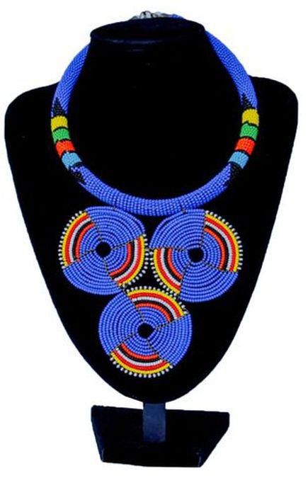 Fashion African Blue Beaded Necklace