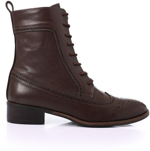 Mr Joe Perforated Pattern Lace Up Ankle Boots - Chocolate Brown