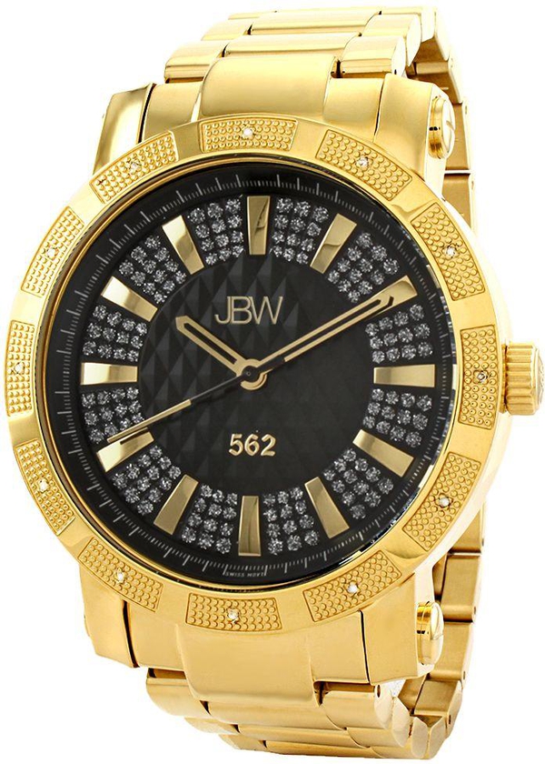 JBW 562 Men's 12 Diamonds Black Dial Gold Plated Stainless Steel Band Watch - JB-6225-C