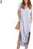 Bluelans Casual Women V-Neck Short Sleeve Solid Color Split Pocket Loose Long Maxi Dress-Grey