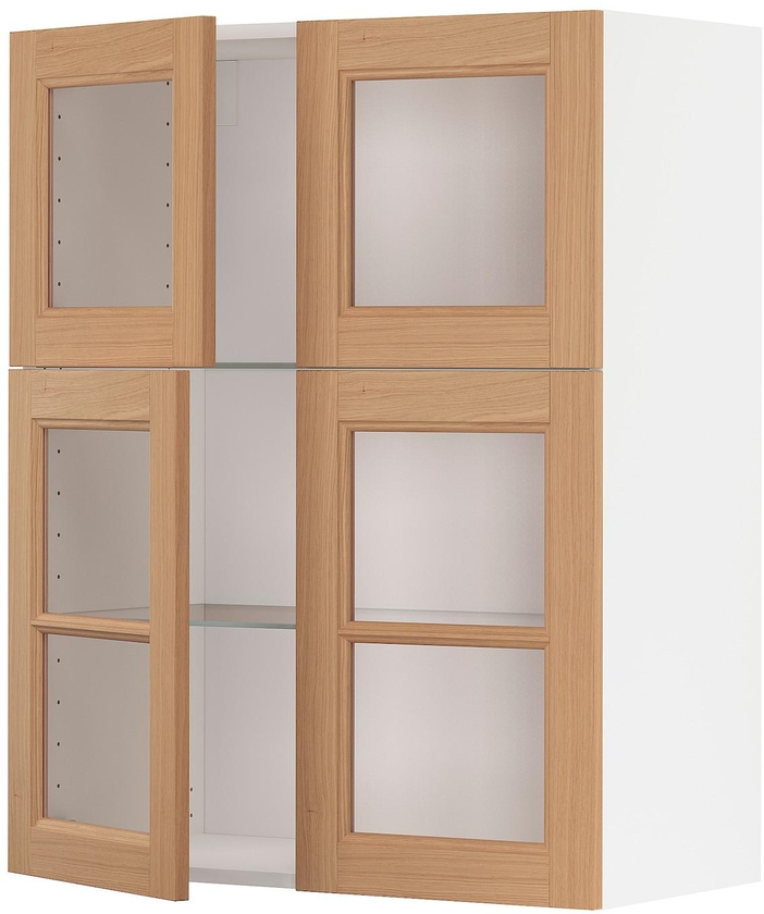 METOD Wall cabinet w shelves/4 glass drs - white/Vedhamn oak 80x100 cm