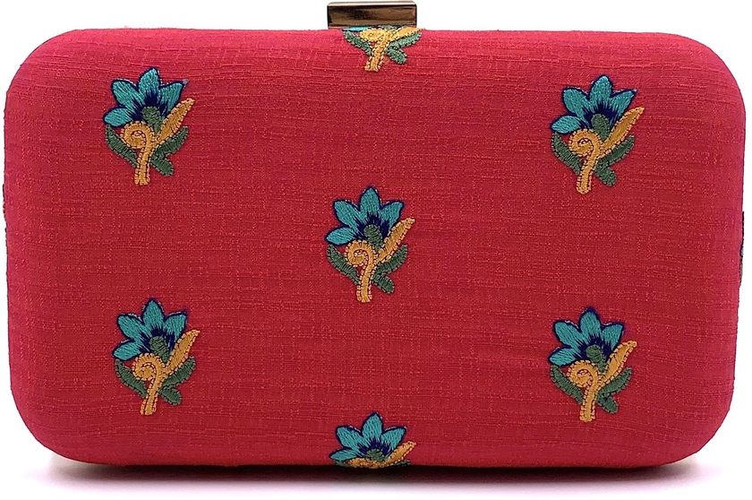 ELEVATE Raw Silk Handmade Embroidered Clutch Wedding Reception Clutch Bag (As Picture)