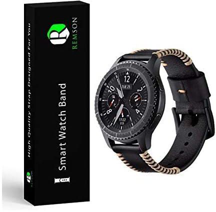 Samsung Galaxy Watch Active 2 / Watch Active Remson Ribs Line 20mm Leather Strap - Black/RM-0159