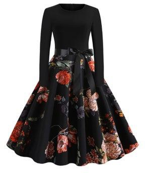 Printed Elegant Midi Dress Black