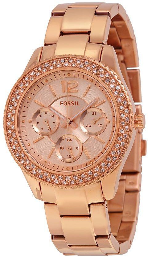 Fossil Stella Women's Rose Gold Dial Stainless Steel Band Watch - ES3590P