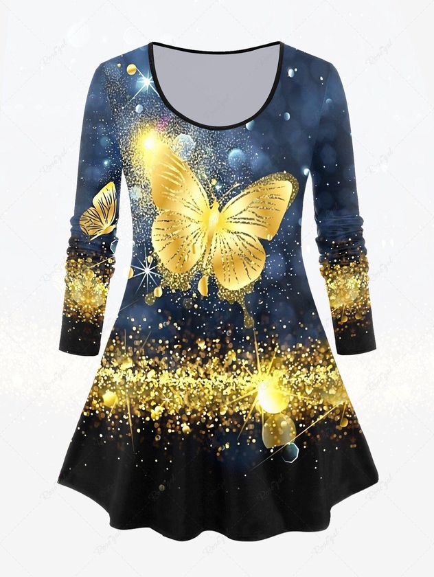 Plus Size Long Sleeve Glitter Butterfly Print T-shirt - 5x | Us 30-32