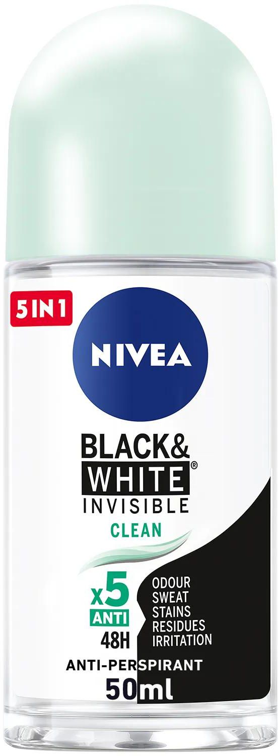 Nivea | Black & White Invisible Clean, Antiperspirant for Women Roll On | 50ml