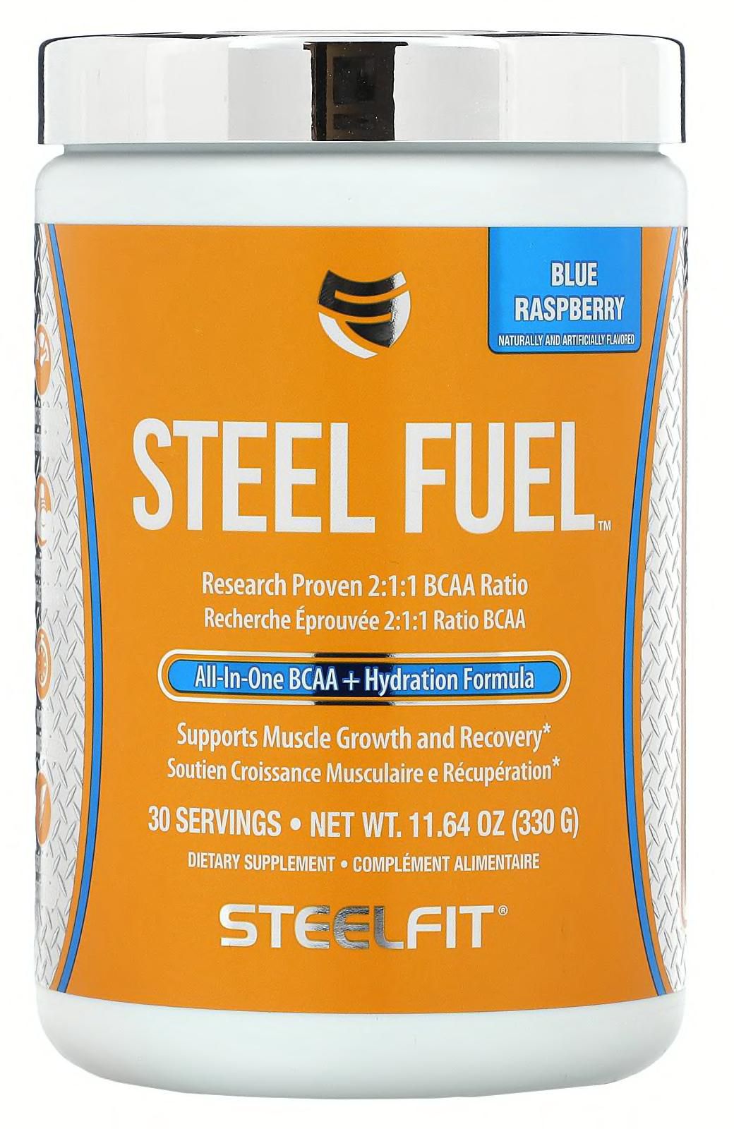 SteelFit USA (ستيل فيت يو إس إي)‏, Steel Fuel ، أحماض أمينية متشعبة الكل في واحد + تركيبة مائية ، توت العليق الأزرق ، 11.64 أونصة (330 جم)