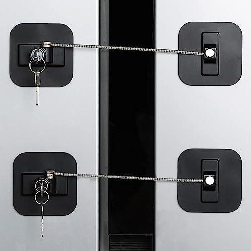 Fridge Lock,Refrigerator Lock with Keys,Freezer Lock and Child Safety Cabinet Lock with Strong Adhesive (Fridge Lock-Black 2Pack)