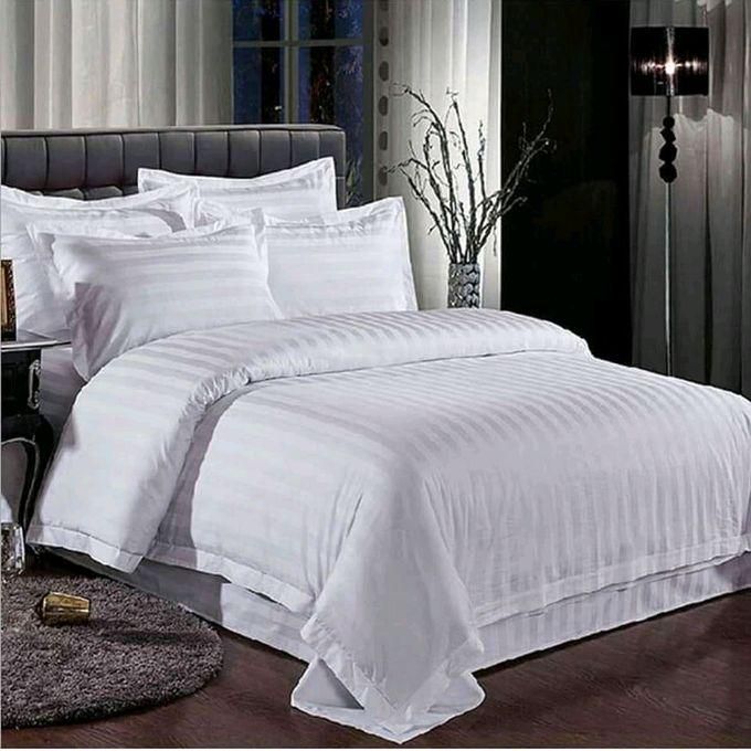 Bedsheet & Duvet With 4 Pillow Cases - Stripe White