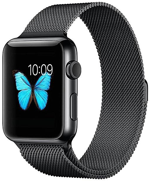 Louis Will Apple Watch Band Magnetic Clasp Mesh Loop Milanese Stainless Steel Replacement Strap For Apple Watch Sport Edition 38mm - Black