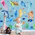 4 ورقات ملصقات جدارية بتصميم سمكة المحيط تحت البحر، ملصقات جدارية قابلة للازالة بنمط الحياة البحرية، مخلوقات المحيط تحت الماء، ديكور حائط للاطفال البنات والاولاد والحضانة وغرفة النوم والحمام