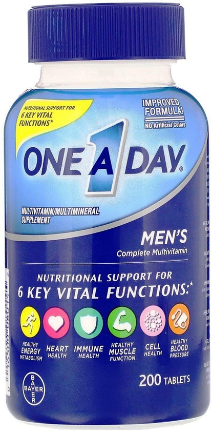 Bayer One A Day, Men&#39;s Multivitamin, Minerals, Supplement With Vitamin A, Vitamin C, Vitamin D, Vitamin E And Zinc For Immune Health Support, B12, Calcium &amp; More, 200 Tablets
