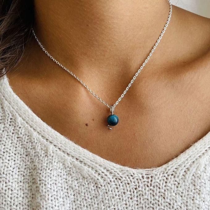 Sherif Gemstones Pendant Necklace Natural Blue Tiger Handmade Steel Necklace