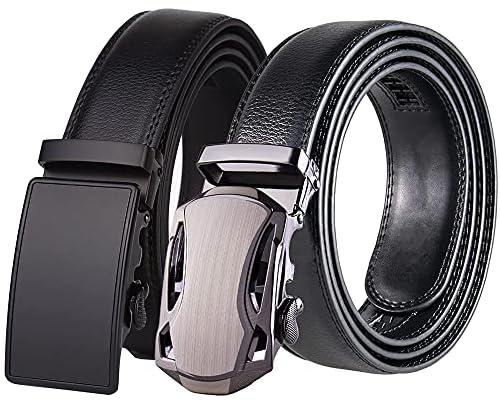 KASTWAVE Men's Belt, Leather Ratchet Dress Belt, Belt Adjustable Sliding Buckle, Automatic Buckle (2 PCS)