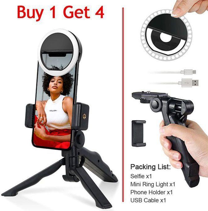Tripod Stand Ring Light Phone Selfie Stick Spin Desktop Stabilizer Phone Clip Black One Size