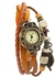 Classic Leather Strap Women Bracelet Watch Vintage Girls Leaf Leather Watch---Orange