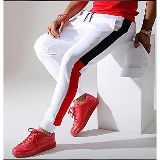 Red And Black Stripes White Joggers