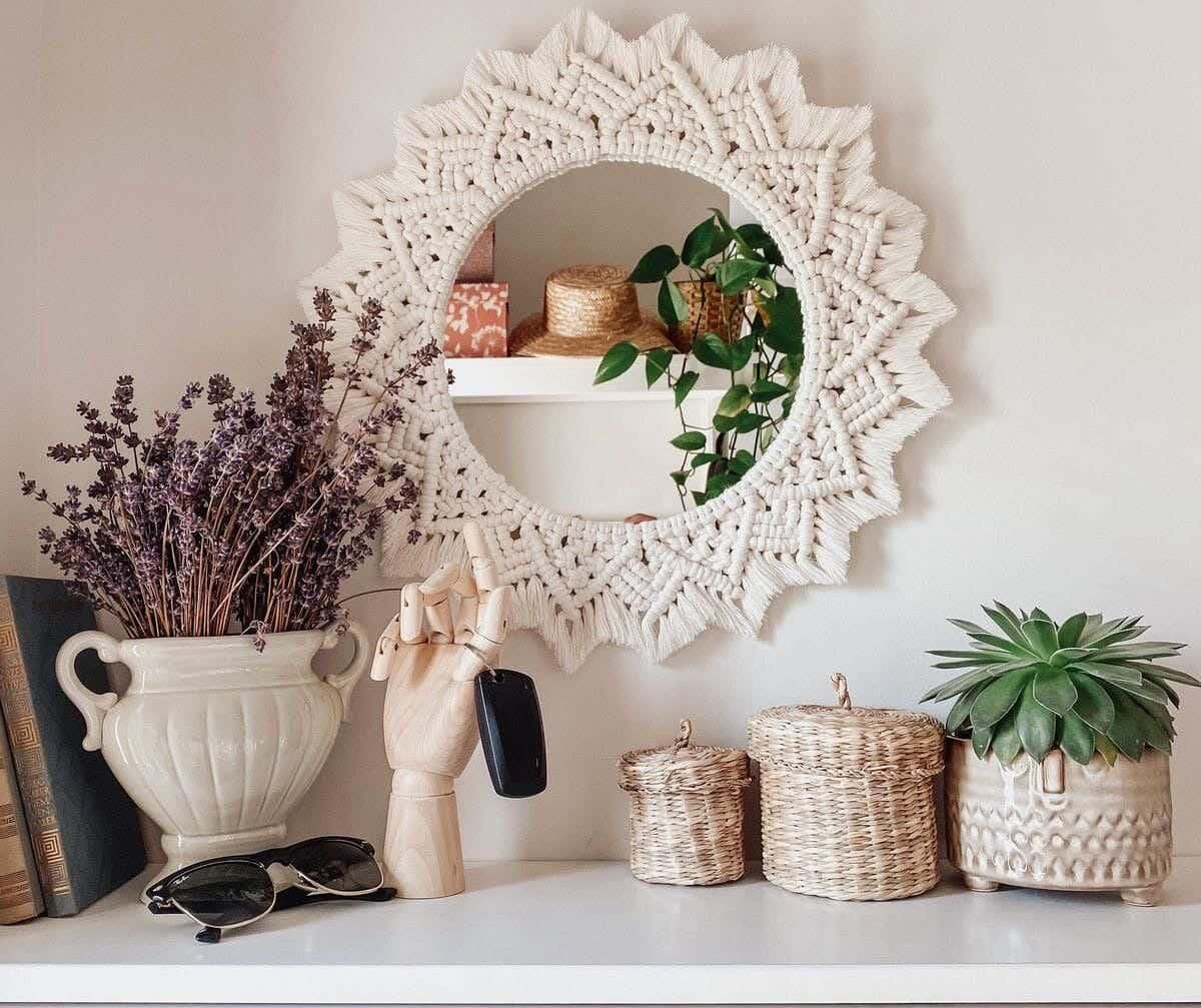 Get Macrame Wall Decor Mirrors, Cotton, 45X45 Cm - Off White with best offers | Raneen.com