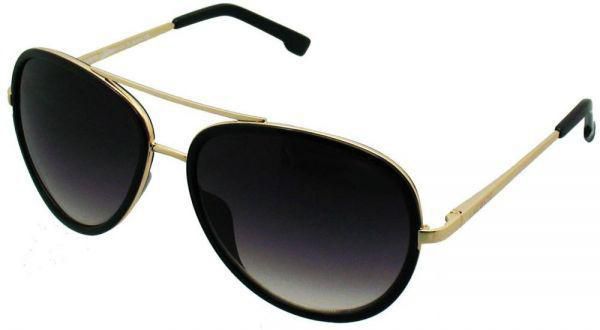 نظارة شمسية للجنسين عدسات مبلورة سوداء وإطار ذهبي مع علبة ومنديل