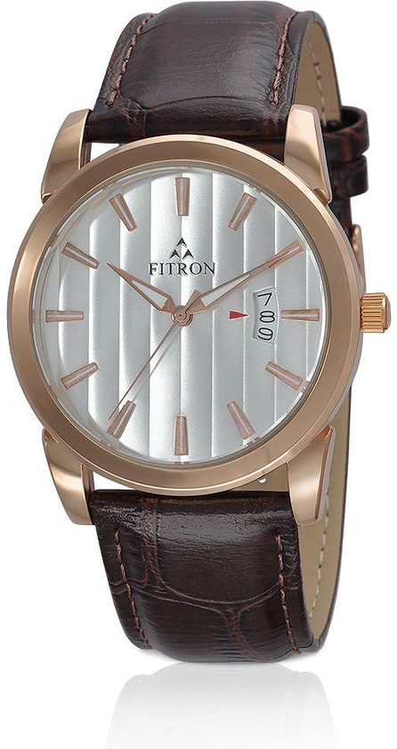 Fitron Watch for Men , Analog , Leather Band , Brown , FT7992M100711