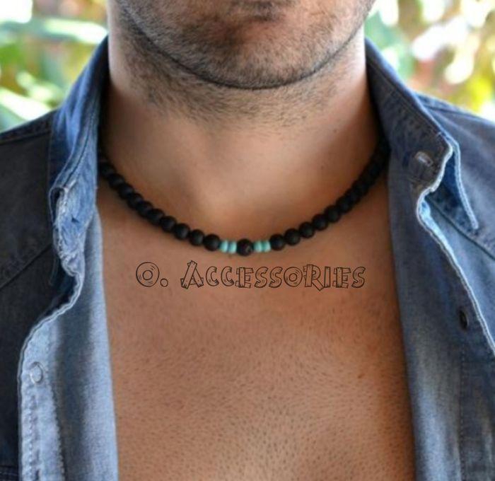 O Accessories Necklace For Men Black Stones _silver Metal